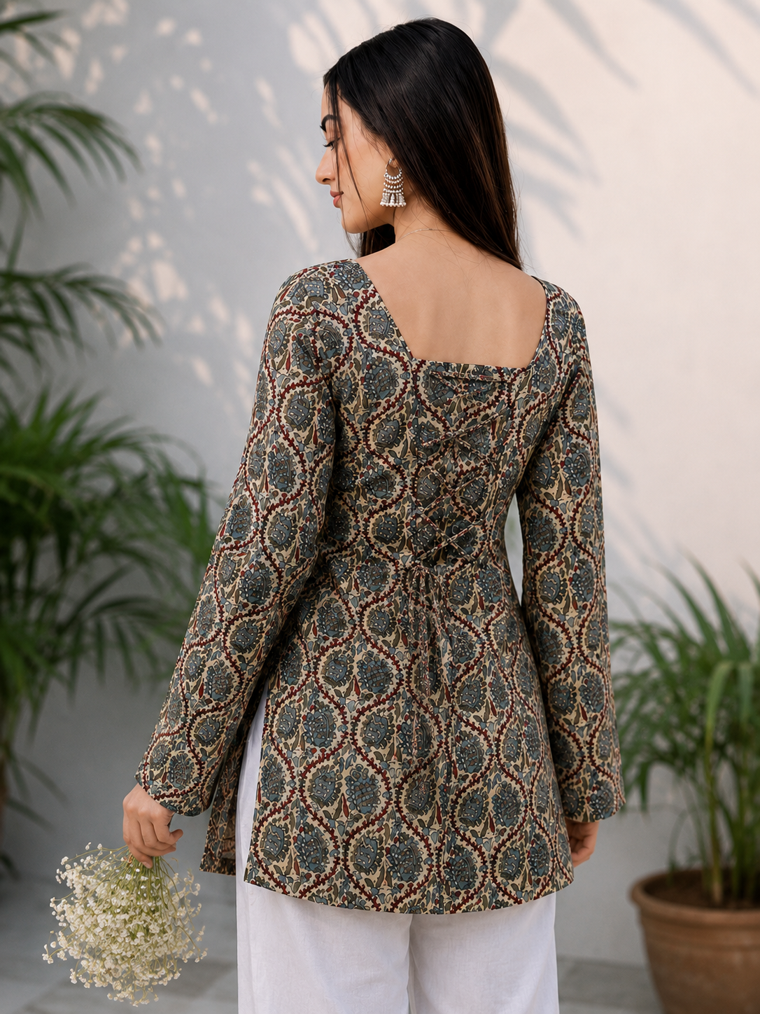 Women Pure Cotton Printed Flared Bell Sleeve Tunic