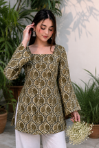 Women Pure Cotton Printed Flared Bell Sleeve Tunic