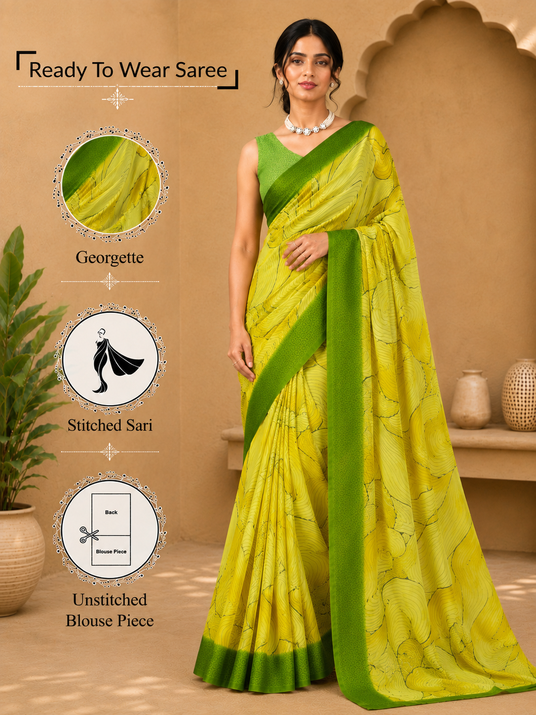 Georgette Pre Stitched Ready To Wear Saree for Women
