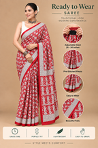 Women’s Mul Cotton Ready To Wear Saree with Floral Printed Pattern