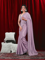 Chinon Solid Saree with Embroidered Lace Border