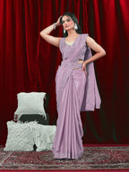 Chinon Solid Saree with Embroidered Lace Border