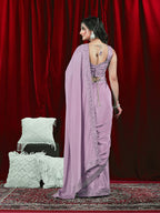 Chinon Solid Saree with Embroidered Lace Border