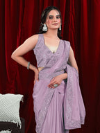 Chinon Solid Saree with Embroidered Lace Border