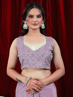Chinon Solid Saree with Embroidered Lace Border