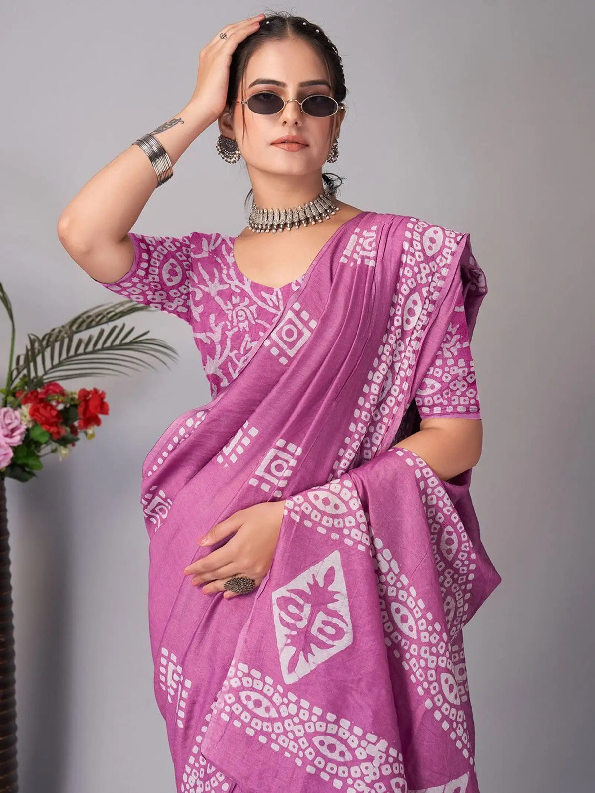 Mul Cotton Printed Saree for Women with Unstitched Blouse Piece