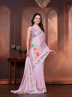 Ready to Wear Silk Crepe Floral Print Saree with Unstitched Blouse for Party Wear