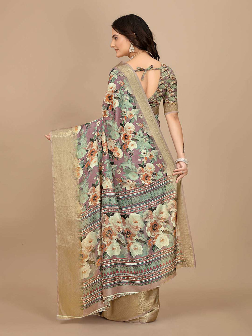 Moss Chiffon Digital Print With Jacquard Border Saree