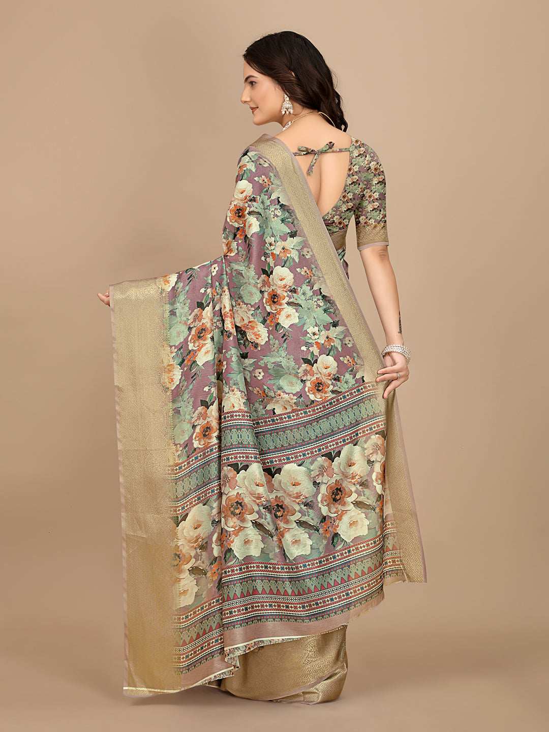 Moss Chiffon Digital Print With Jacquard Border Saree