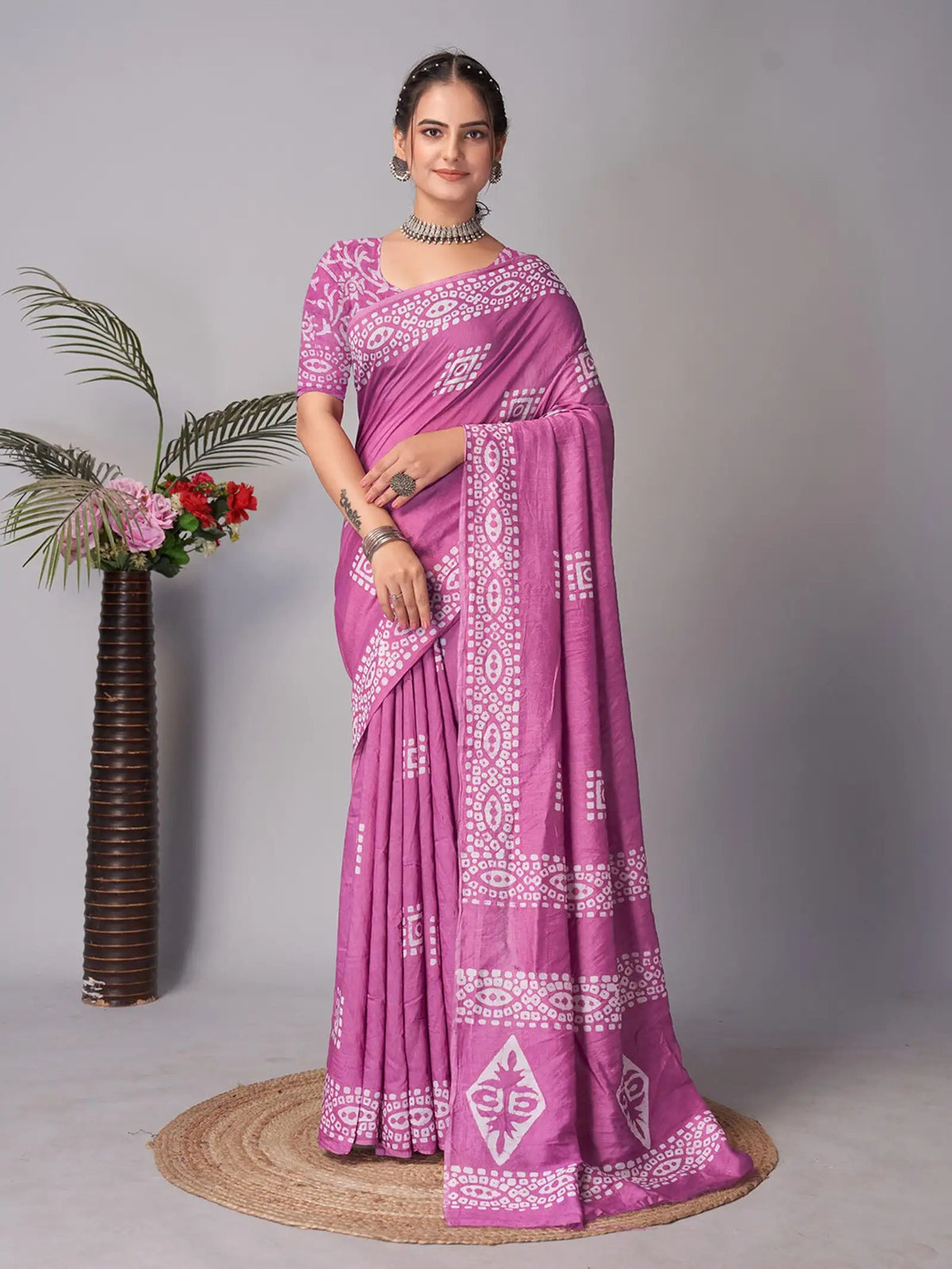 Mul Cotton Printed Saree for Women with Unstitched Blouse Piece