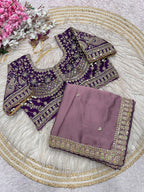 Rangoli Silk Saree with Sequins Embroidery Work & Stitched Blouse