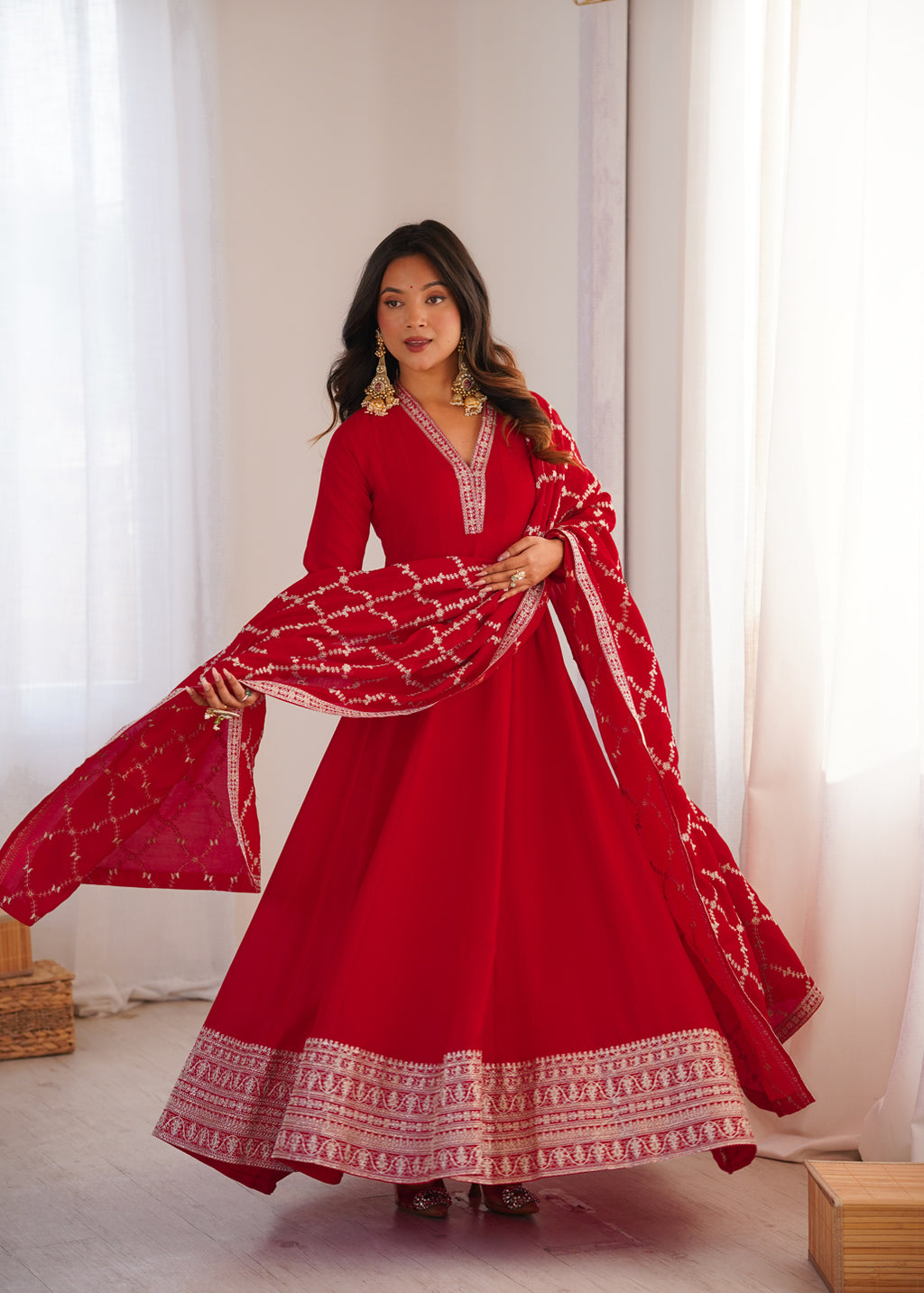 Premium Vichitra Silk Anarkali Gown with Dupatta