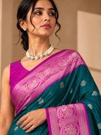 Ready to Wear Teal Blue Silk Woven Banarasi Saree