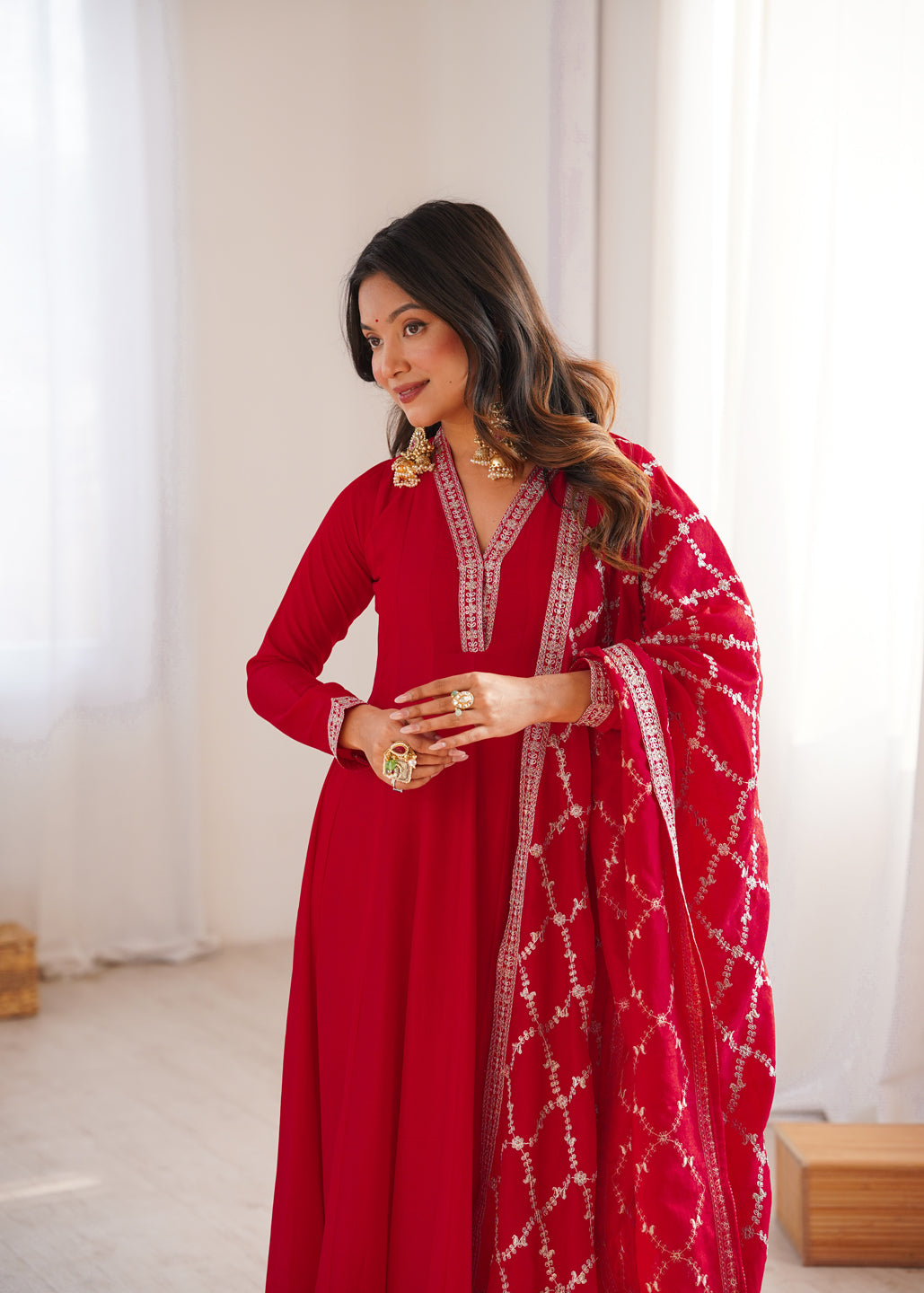 Premium Vichitra Silk Anarkali Gown with Dupatta
