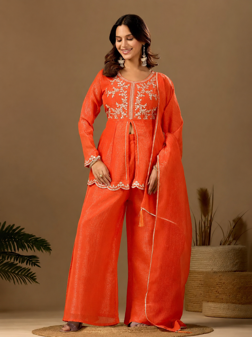 Women's Satin Kurta Set with Elegant Embroidered Design