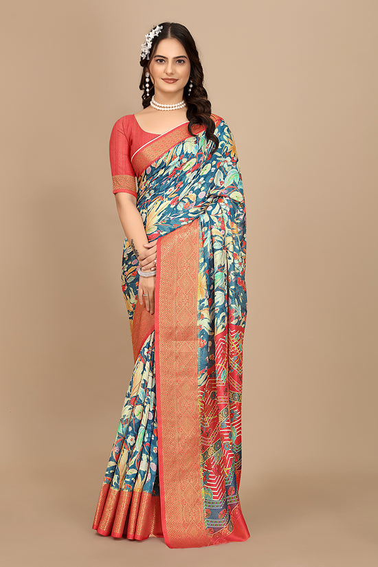 Moss Chiffon Digital Print Woven Border Saree