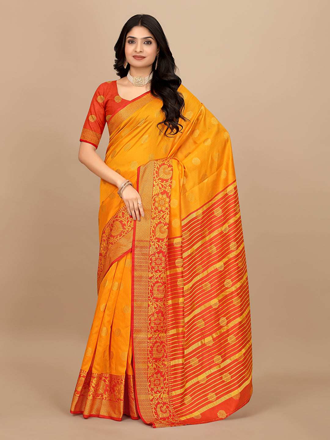Ready To Wear Cotton Silk Woven Zari Jacquard Banarasi Traditional Saree