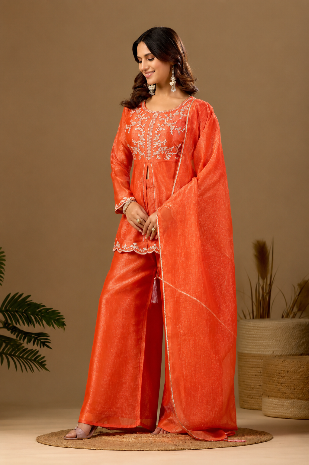 Women's Satin Kurta Set with Elegant Embroidered Design