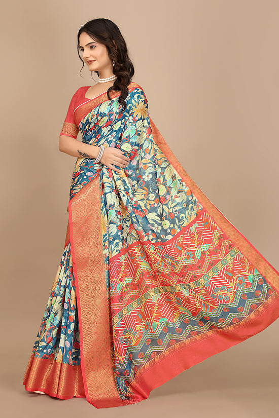Moss Chiffon Digital Print Woven Border Saree