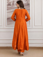 Embroidery Vichitra Silk Anarkali Kurta Pant Set With Dupatta