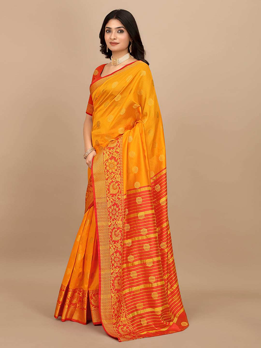 Ready To Wear Cotton Silk Woven Zari Jacquard Banarasi Traditional Saree