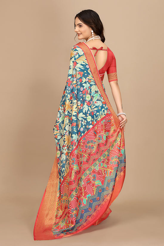 Moss Chiffon Digital Print Woven Border Saree