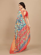Moss Chiffon Digital Print Woven Border Saree