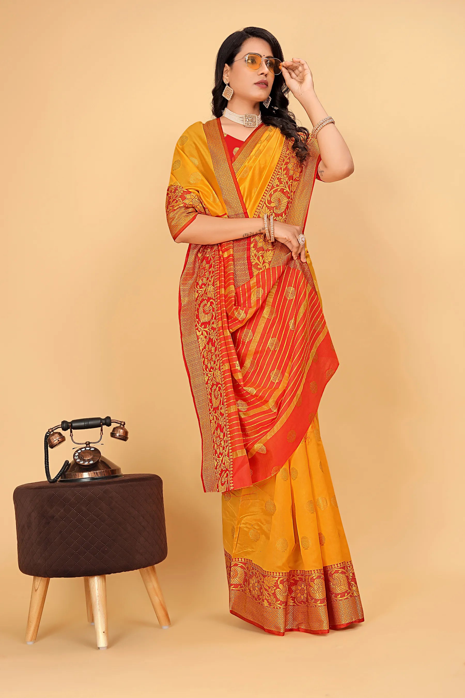 Pionex Woven Katan Kanjivaram Soft Lichi Silk Sarees