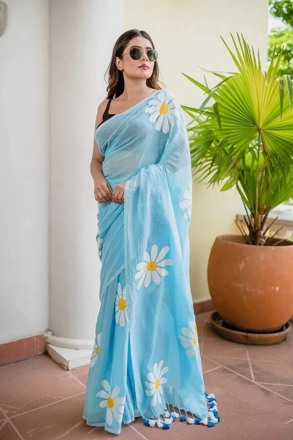 Floral Print Handloom Pure Cotton Saree