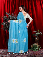 Ready To Wear Floral Print Handloom Pure Linen Saree