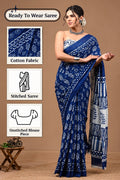 Women’s Mul Cotton Ready To Wear Saree with Floral Printed Pattern