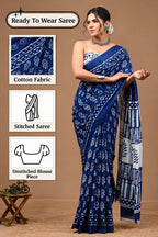 Women’s Mul Cotton Ready To Wear Saree with Floral Printed Pattern