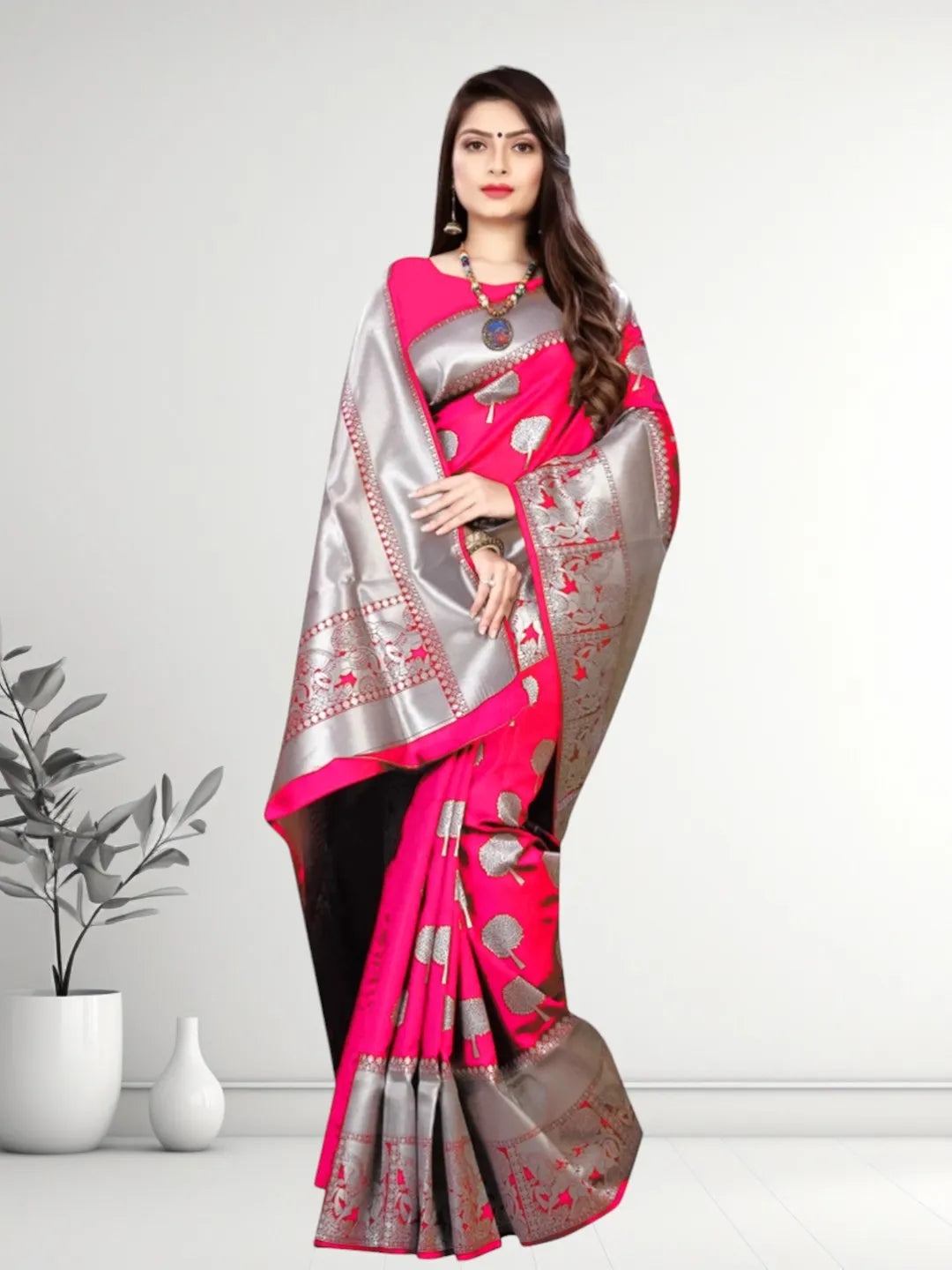 Pionex Banarasi Softy Copper Zari Weaving Brocade Saree