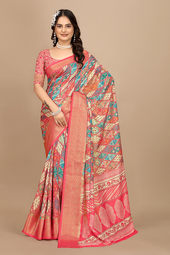 Moss Chiffon Digital Print Woven Border Saree