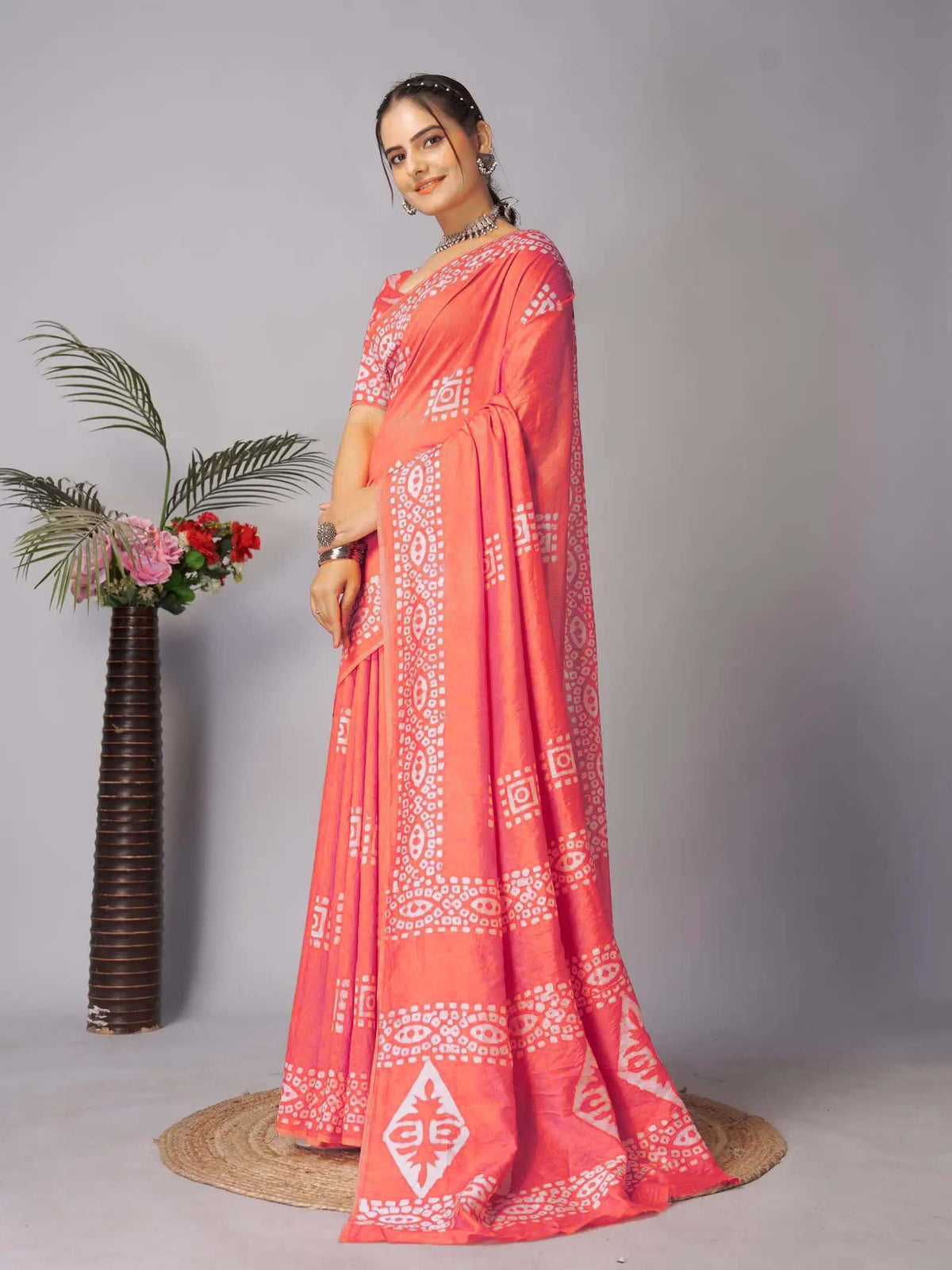 Mul Cotton Printed Saree for Women with Unstitched Blouse Piece