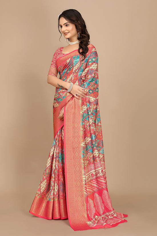 Moss Chiffon Digital Print Woven Border Saree