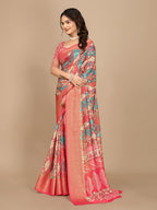Moss Chiffon Digital Print Woven Border Saree