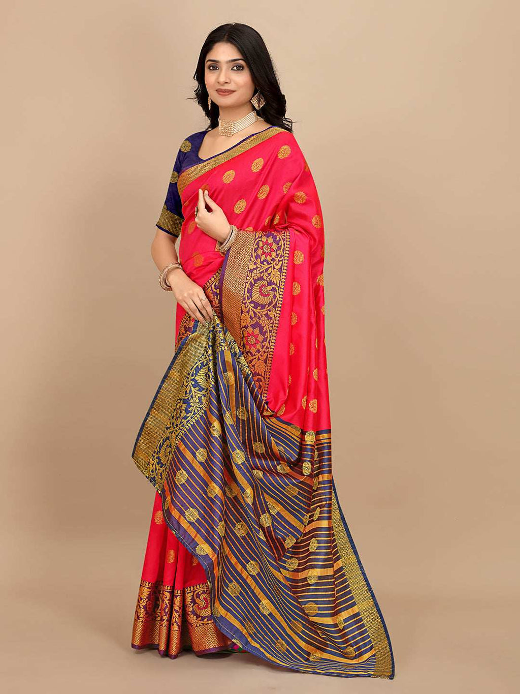 Ready To Wear Cotton Silk Woven Zari Jacquard Banarasi Traditional Saree