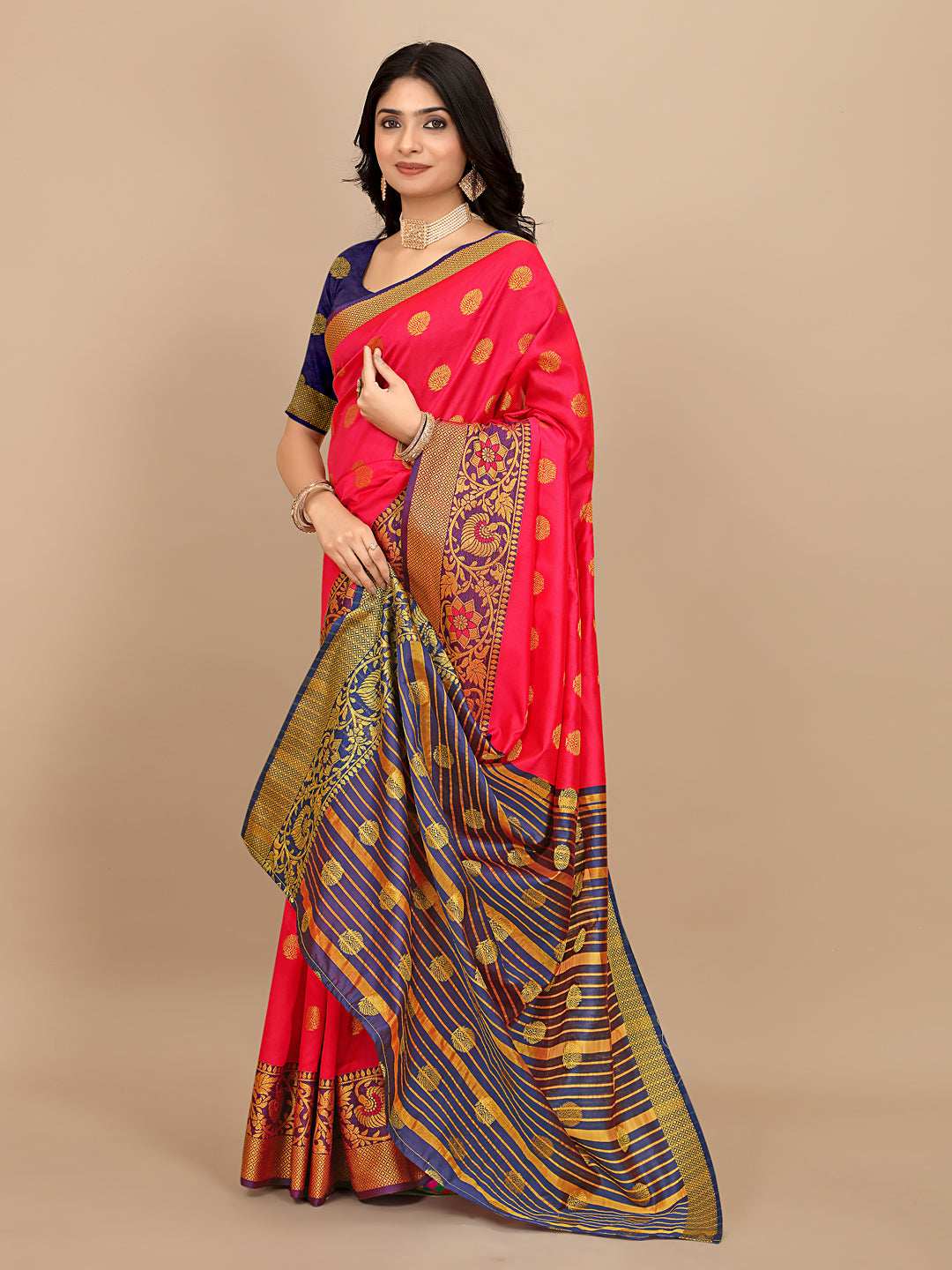 Ready To Wear Cotton Silk Woven Zari Jacquard Banarasi Traditional Saree