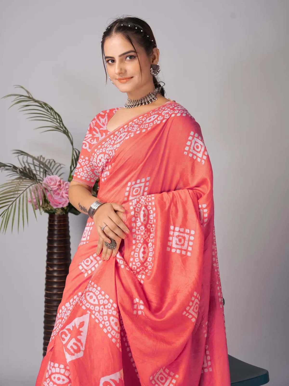 Mul Cotton Printed Saree for Women with Unstitched Blouse Piece