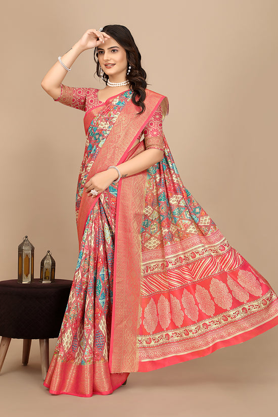 Moss Chiffon Digital Print Woven Border Saree