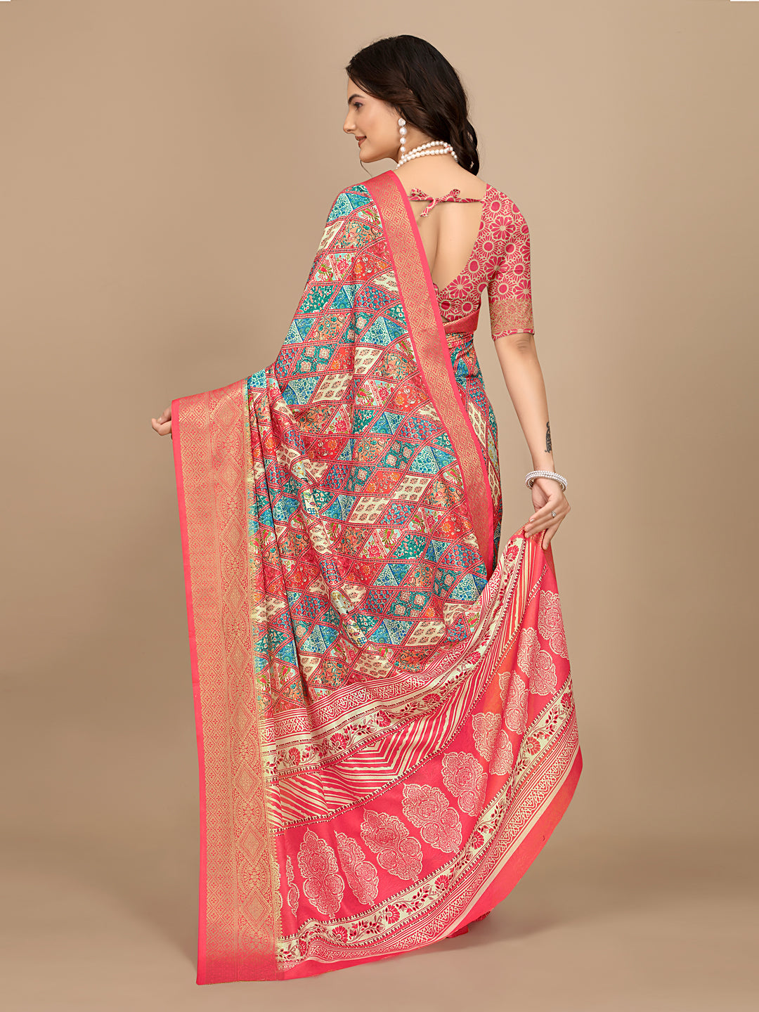 Moss Chiffon Digital Print Woven Border Saree