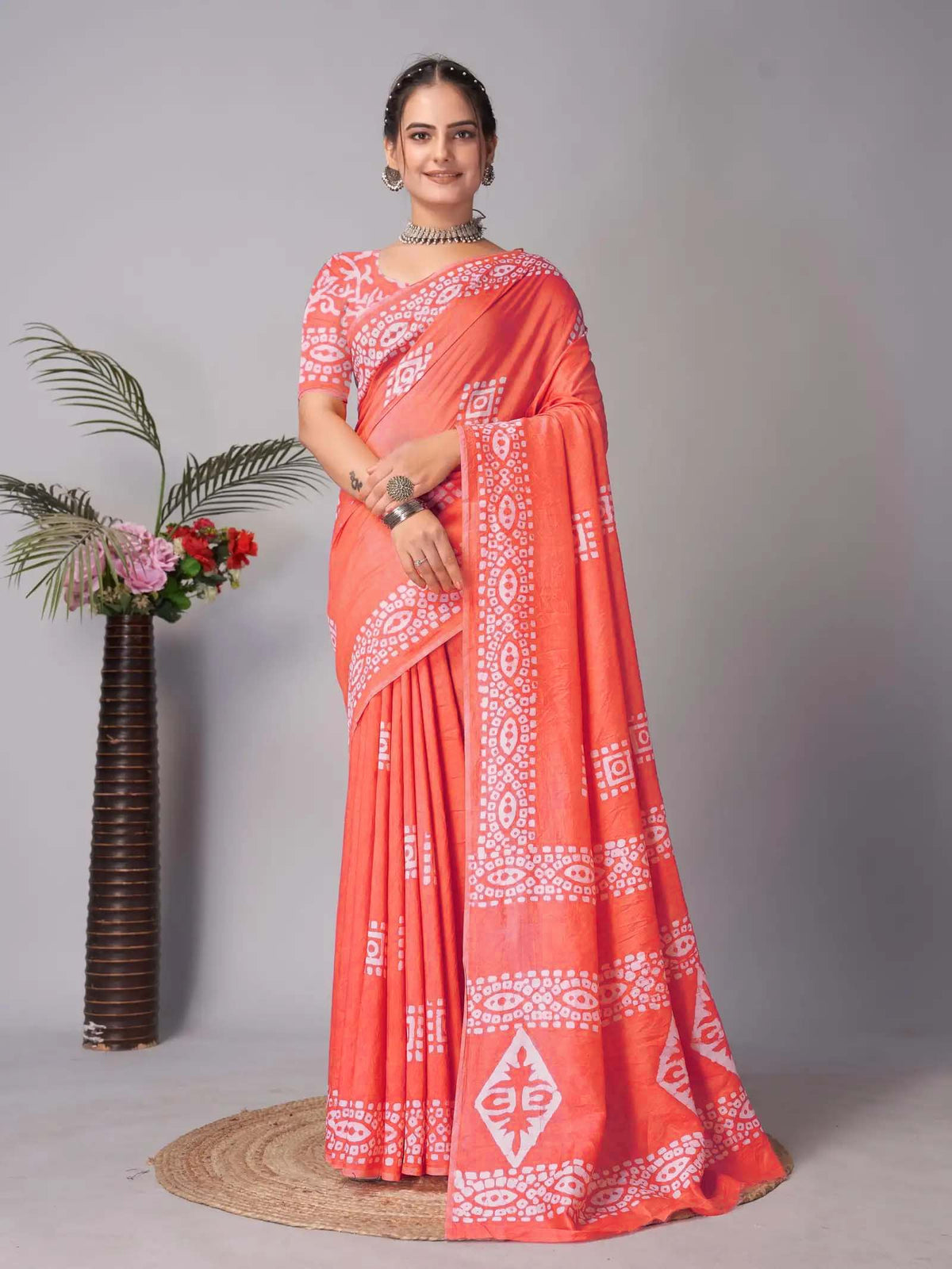 Mul Cotton Printed Saree for Women with Unstitched Blouse Piece