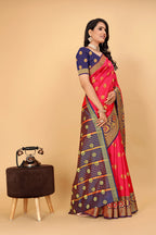 Pionex Woven Katan Kanjivaram Soft Lichi Silk Sarees