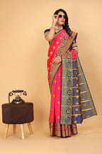 Pionex Woven Katan Kanjivaram Soft Lichi Silk Sarees