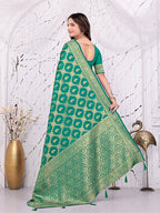 Banarasi Ready-to-Wear Saree with Traditional Woven Zari Motifs and Decorative Pallu.