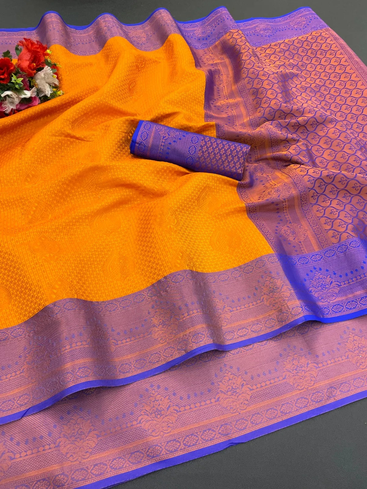 Woven Kanjivaram Soft Silk Copper Rich Pallu Saree