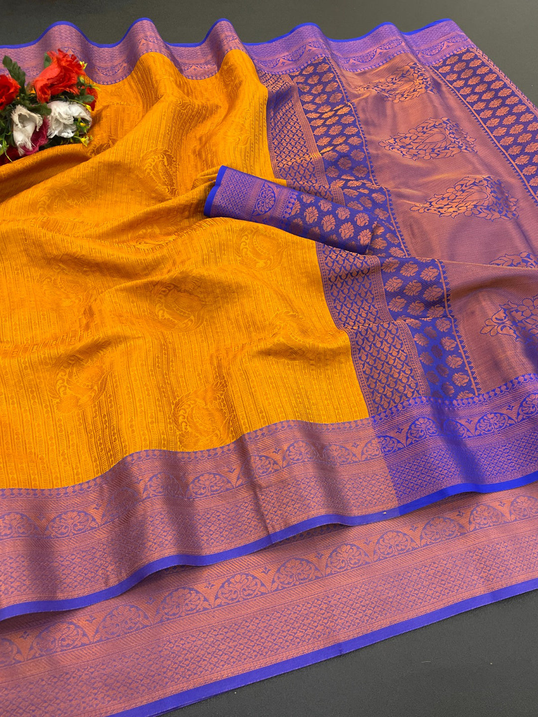Woven Kanjivaram Soft Silk Copper Rich Pallu Saree