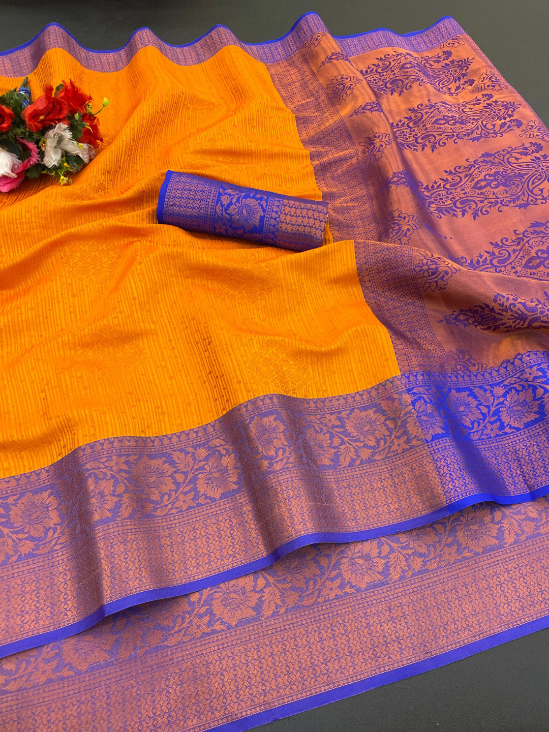 Woven Kanjivaram Soft Silk Copper Rich Pallu Saree