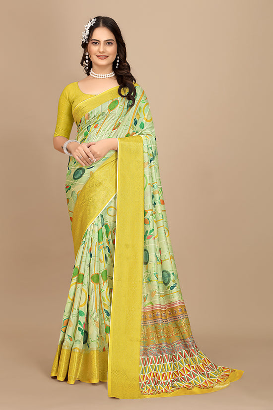Moss Chiffon Digital Print Woven Border Saree